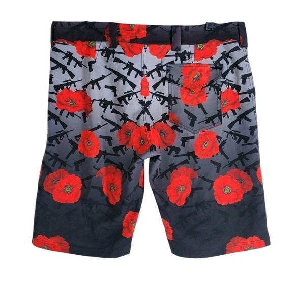 UNDR Industries Lest We Forget Board Shorts Swim Trunks Men L 38x11 Black Red - Picture 8 of 8